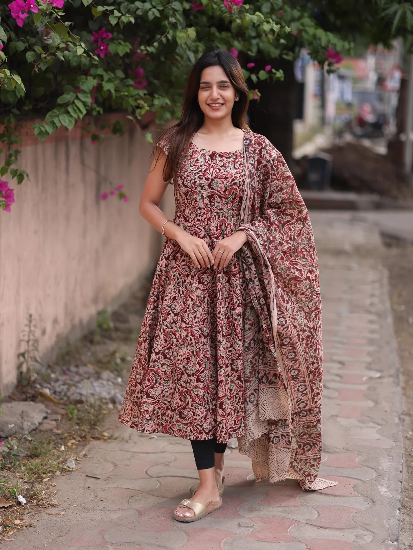 Maroon Anarkali Top & Dupatta Set