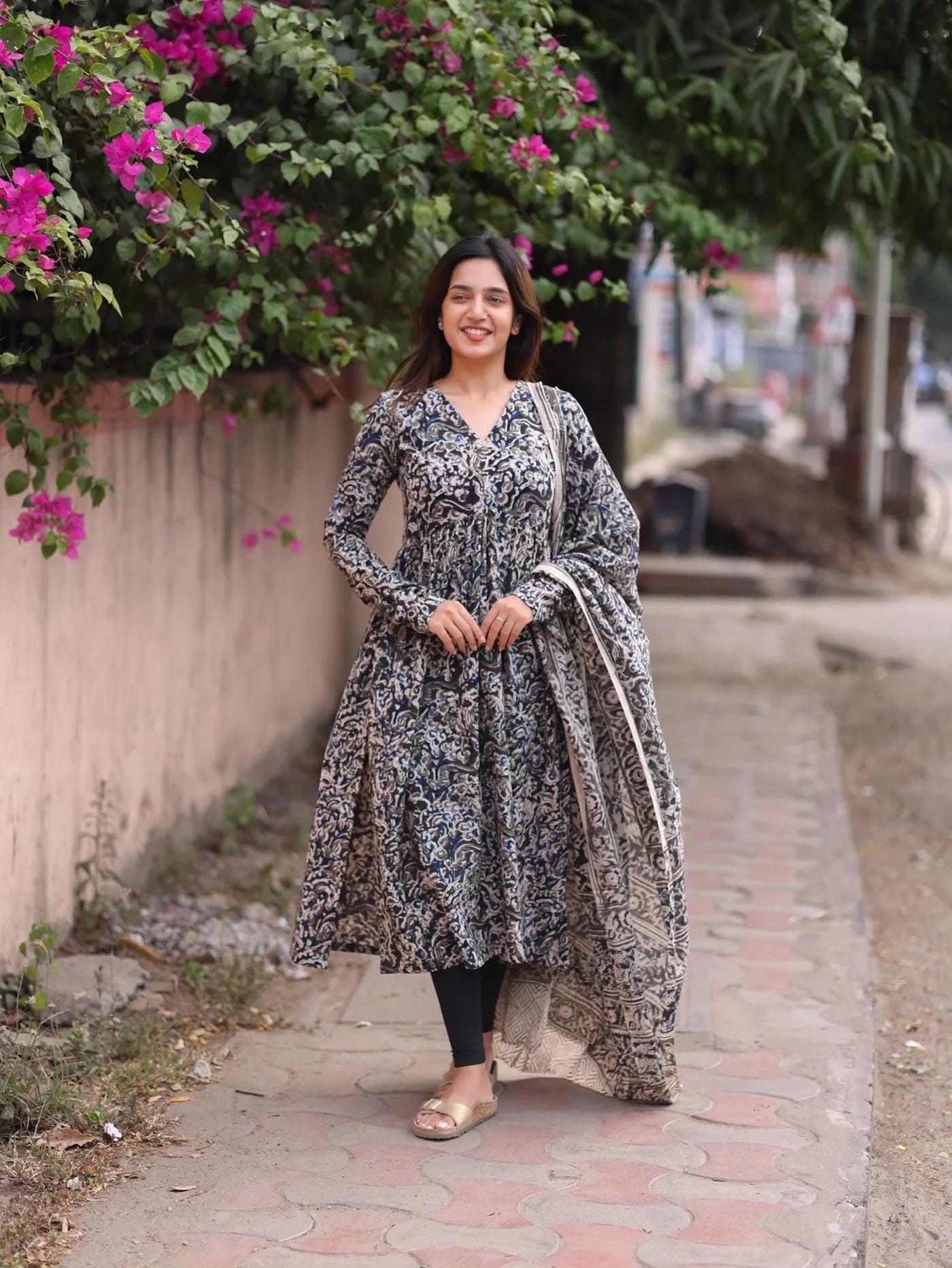 Black Alia Cut Top & Dupatta Set