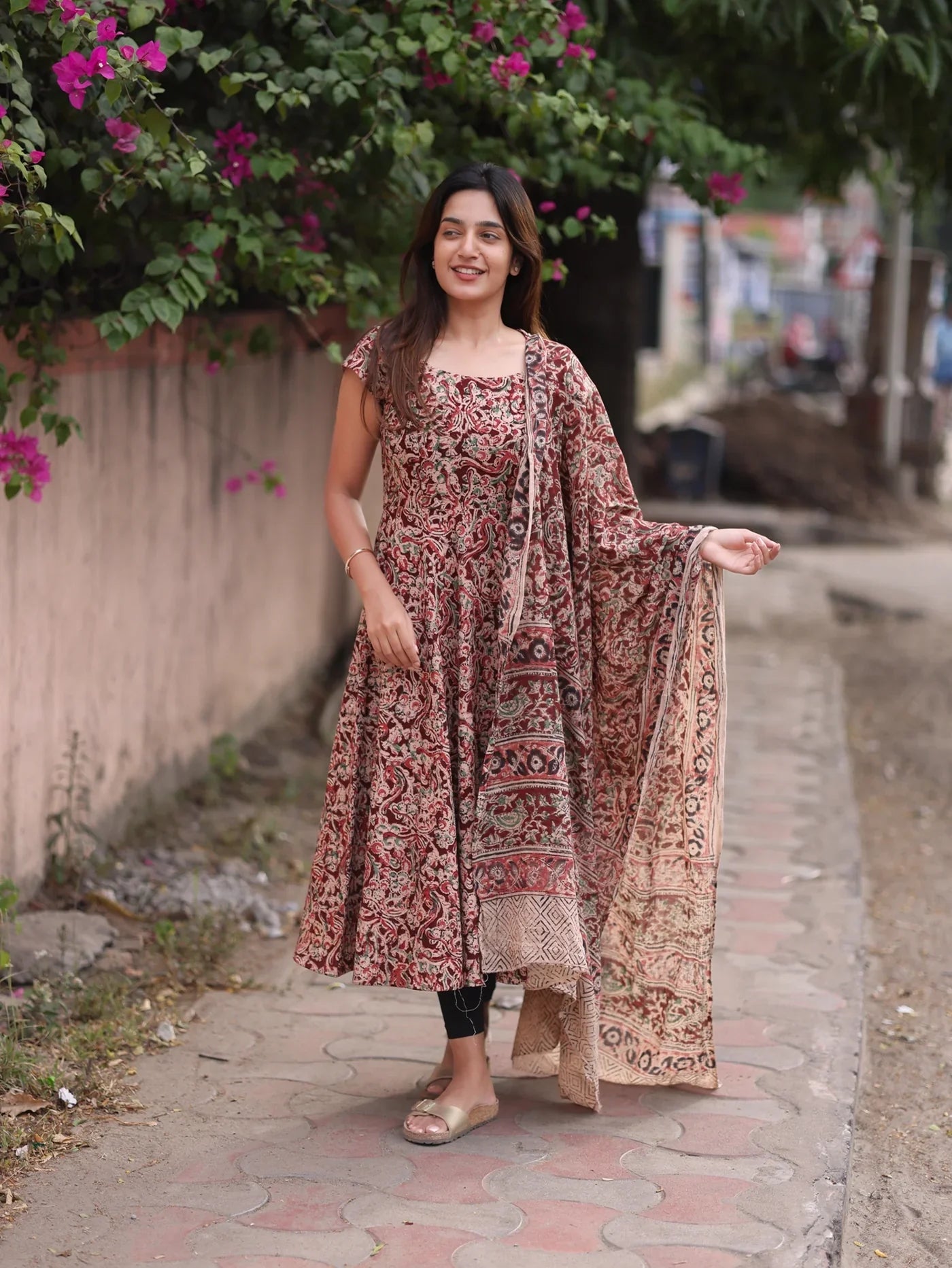 Maroon Anarkali Top & Dupatta Set