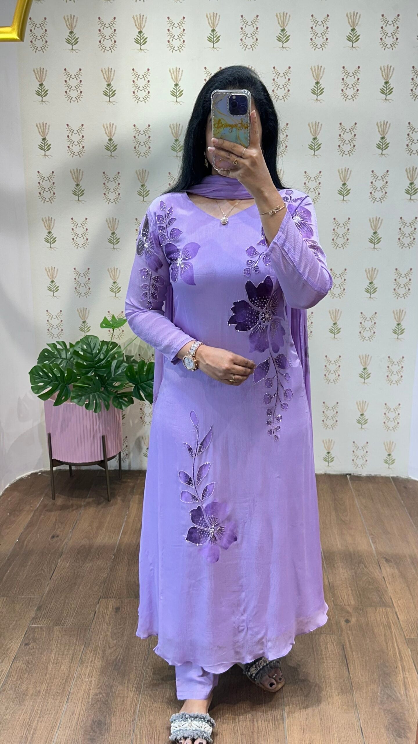 Lavender Handpainted & Handwork Aline