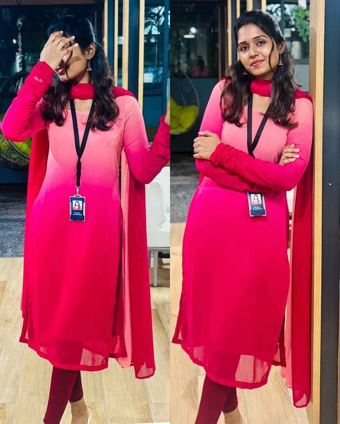 Georgette Dual Tone Kurta With Dupatta Set