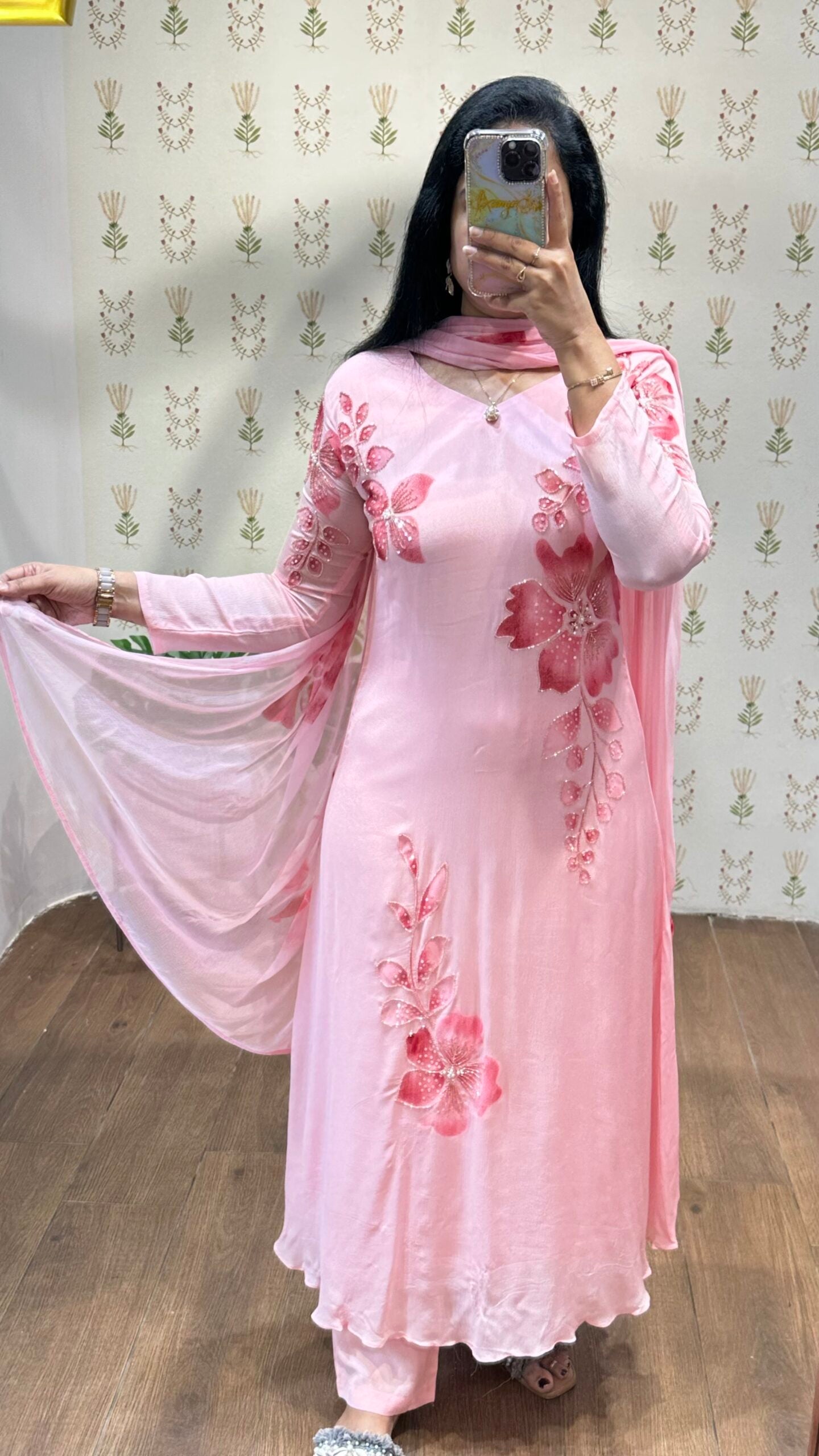 Peach Handpainted & Handwork Aline