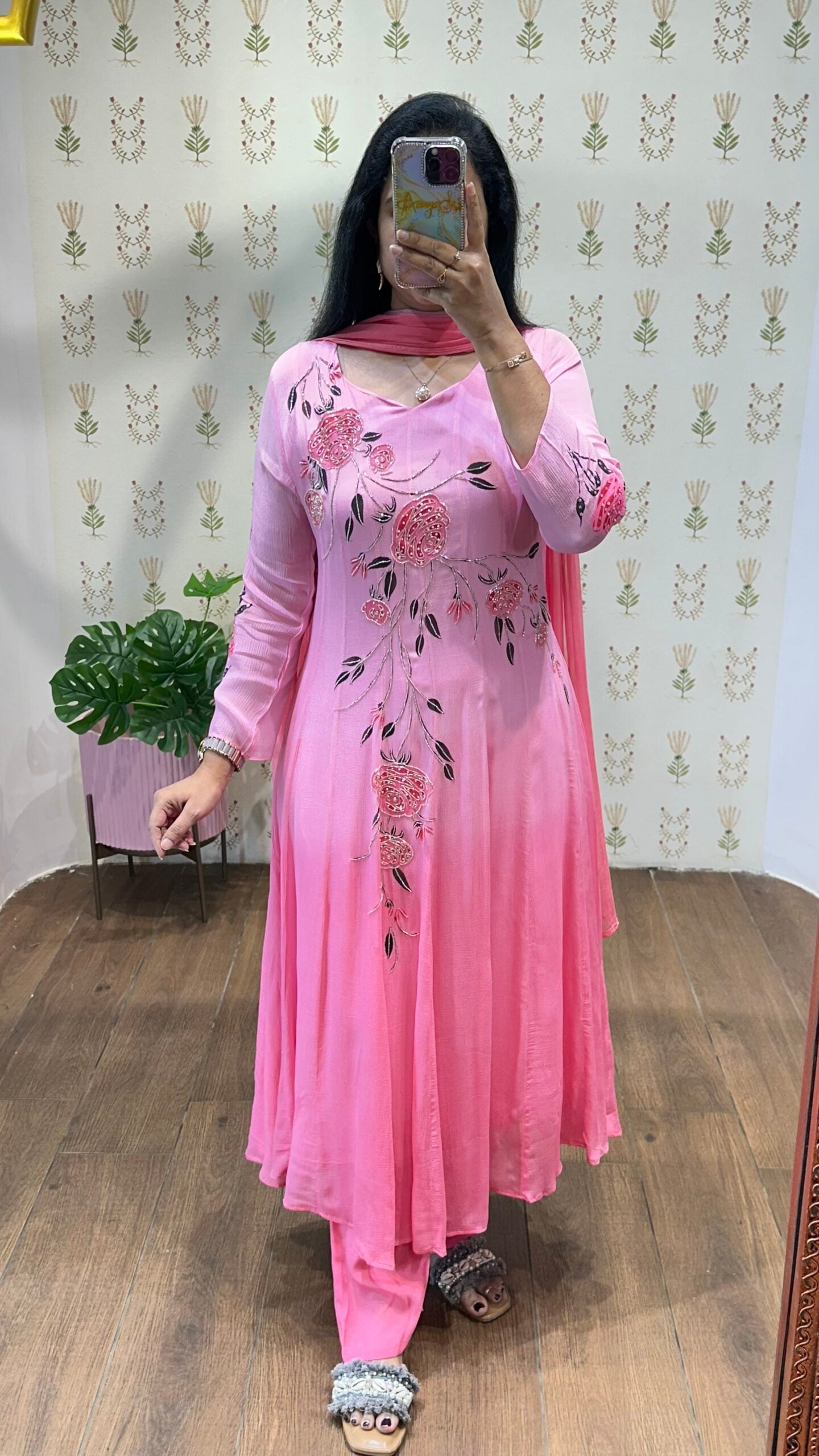 Pink Ombre Handpainted & Handwork Aline