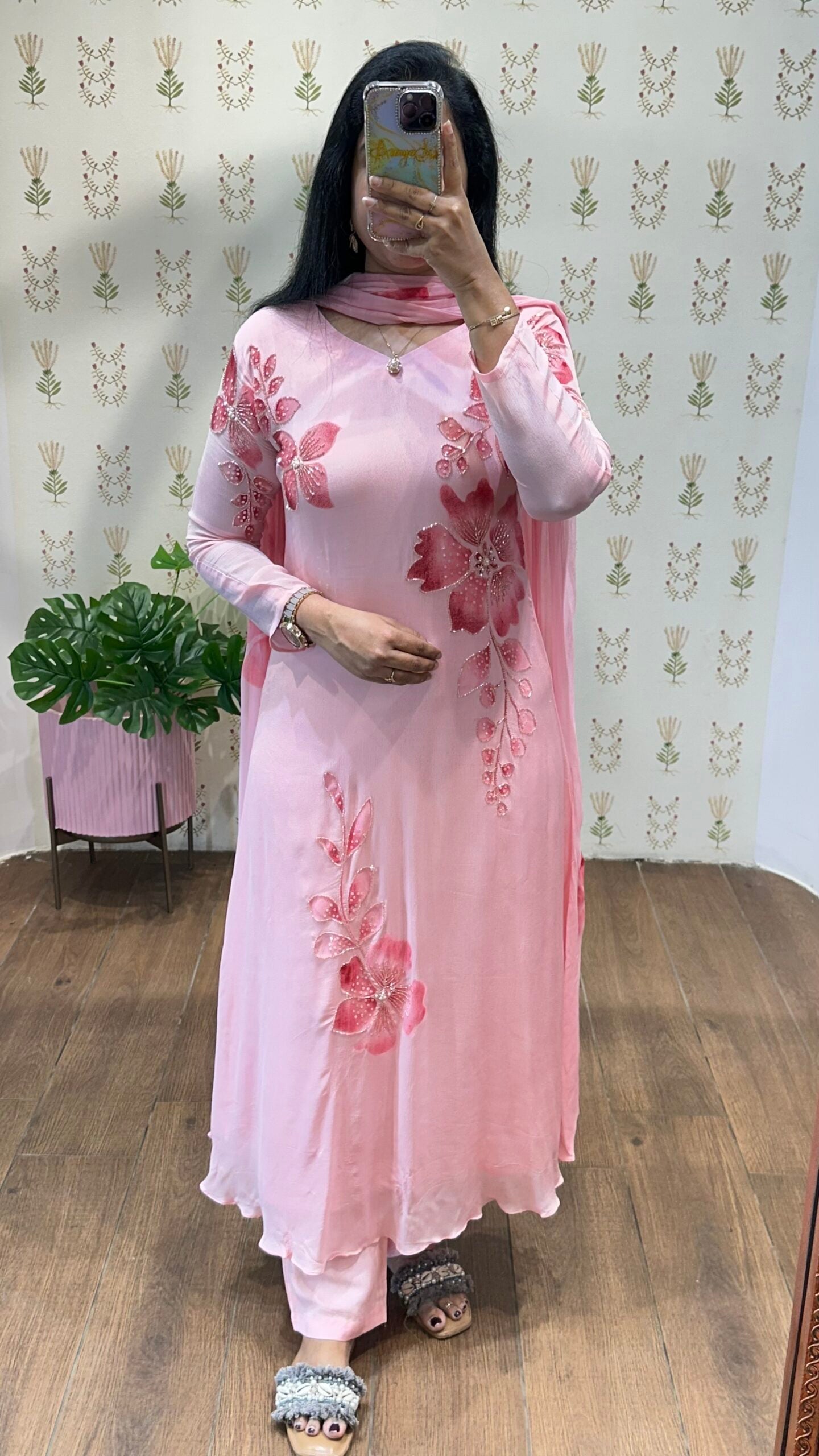 Peach Handpainted & Handwork Aline