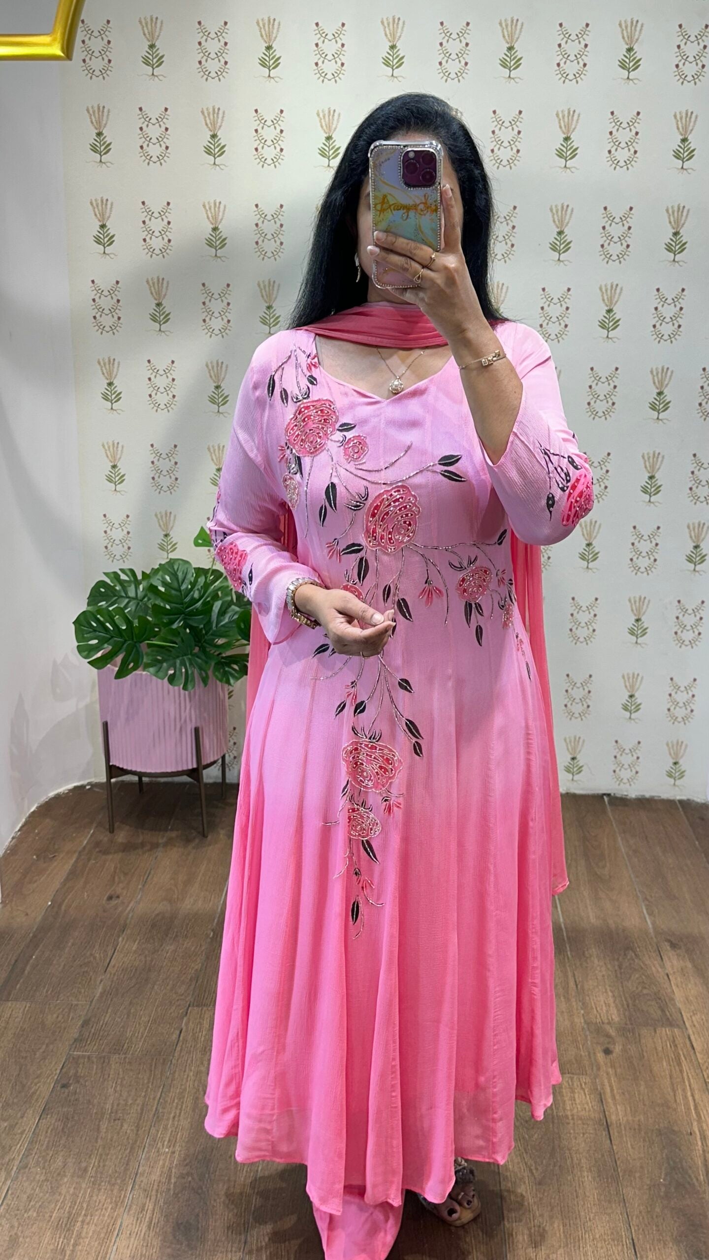 Pink Ombre Handpainted & Handwork Aline