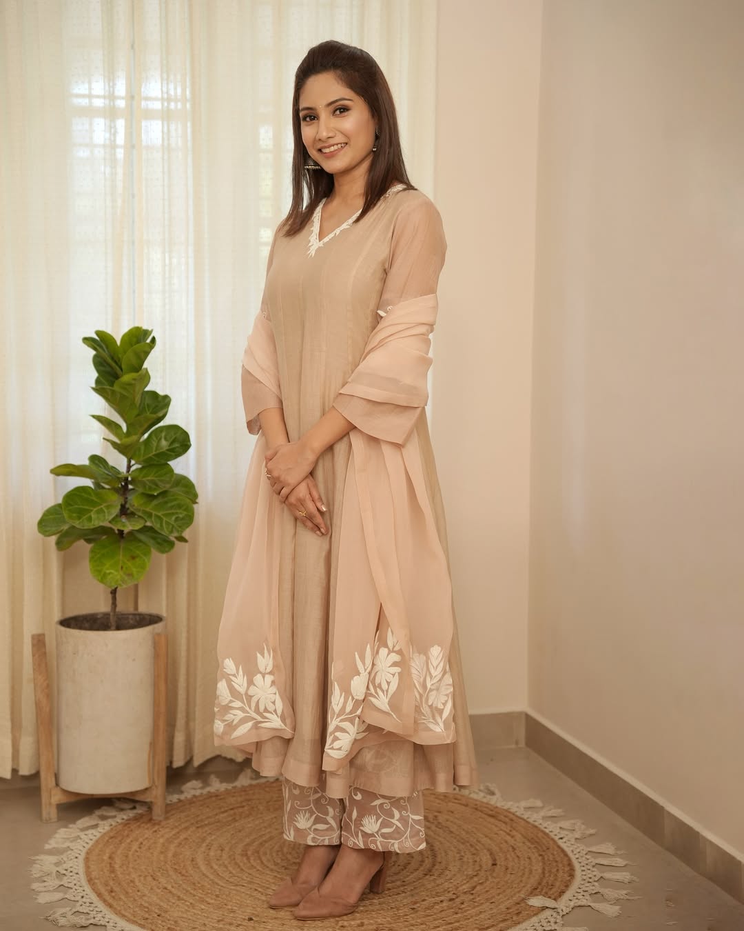 Brown Embroidered Suit Set