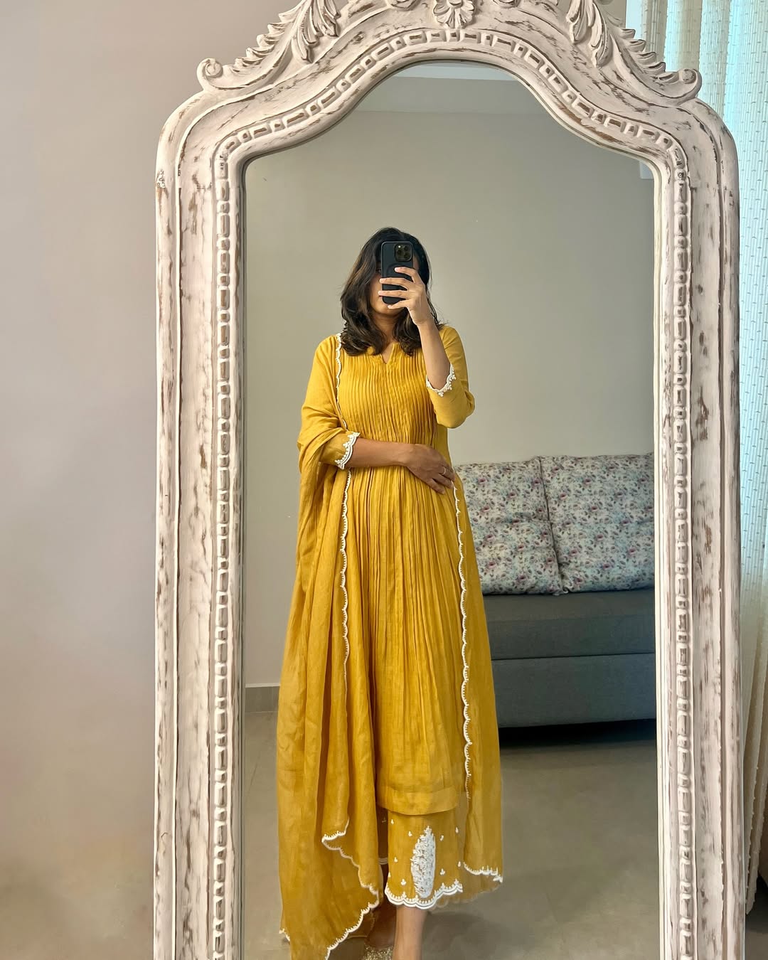 Yellow Mul Chanderi Suit Set