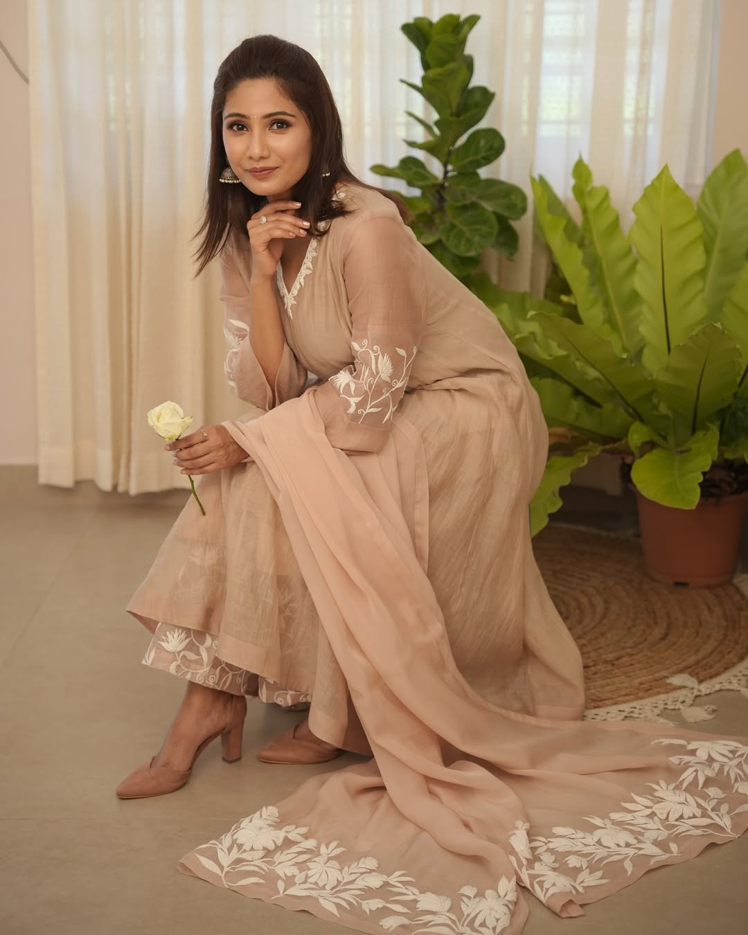 Brown Embroidered Suit Set